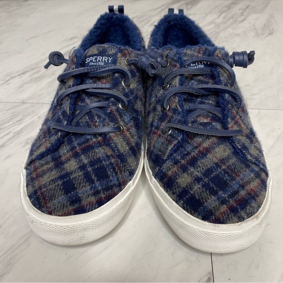 New! Sperry Pier Wave Blue Plaid Slip On Sneaker 9 - Picture 9 of 14